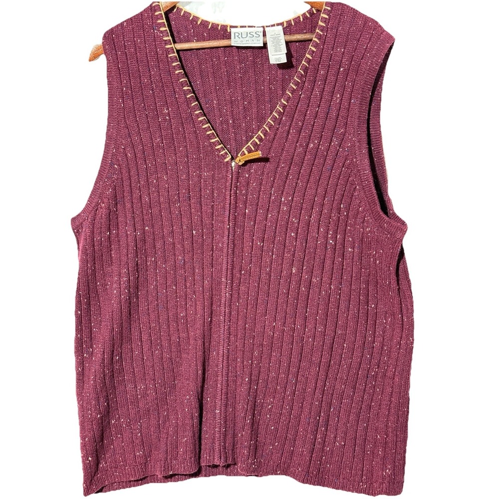 Russ by Liz Claiborne Women's Knit Burgandy Zip Front Vest Sz 18W-20W